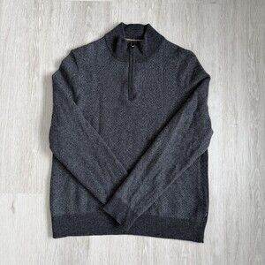 Hugo Boss Sweater Men's Dark Grey 1/4 Zip 100% Virgin Wool Size XL EUC